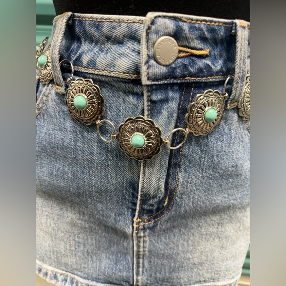 Western Silver and Turquoise Concho Waist Chain Belt for Women - Picture 3 of 10